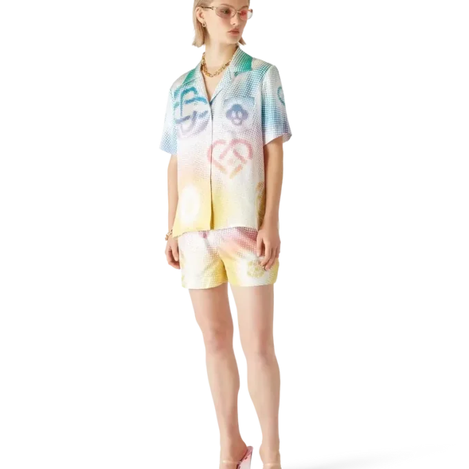 Pantaloncini in seta con logo in mezzitoni