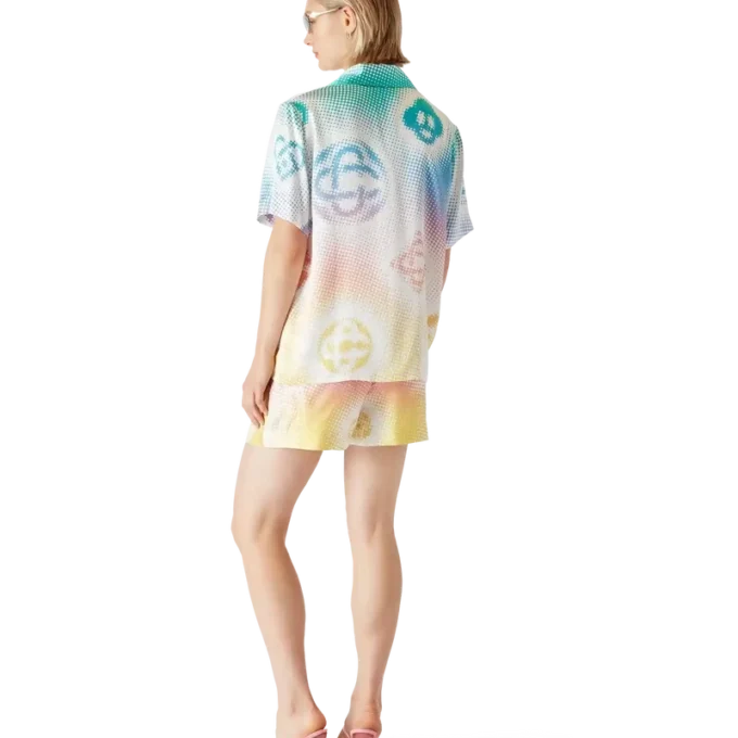 Pantaloncini in seta con logo in mezzitoni