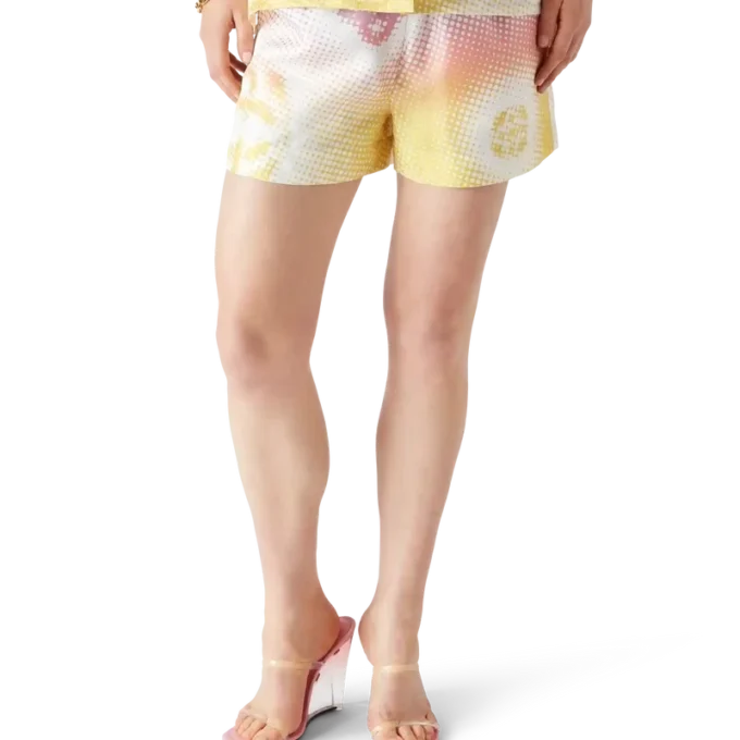 Pantaloncini in seta con logo in mezzitoni