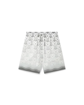 Pantaloncini in seta con monogramma a cuori sfumati