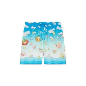 Pantaloncini in twill di seta con motivo Kawaii