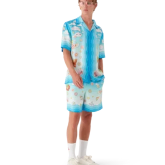 Pantaloncini in twill di seta con motivo Kawaii