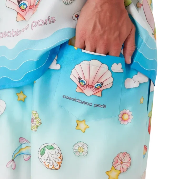 Pantaloncini in twill di seta con motivo Kawaii
