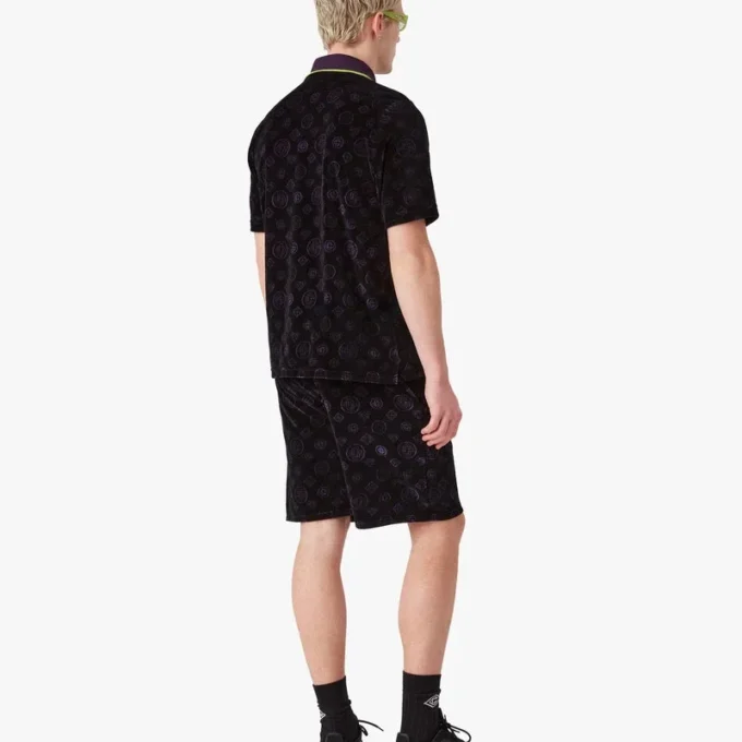 Pantaloncini in velluto con monogramma viola