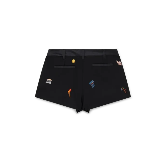 Pantaloncini sartoriali in lana con motivo ricamato