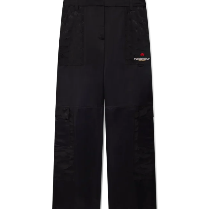Pantaloni cargo in nylon e raso con motivo mimetico Mountain