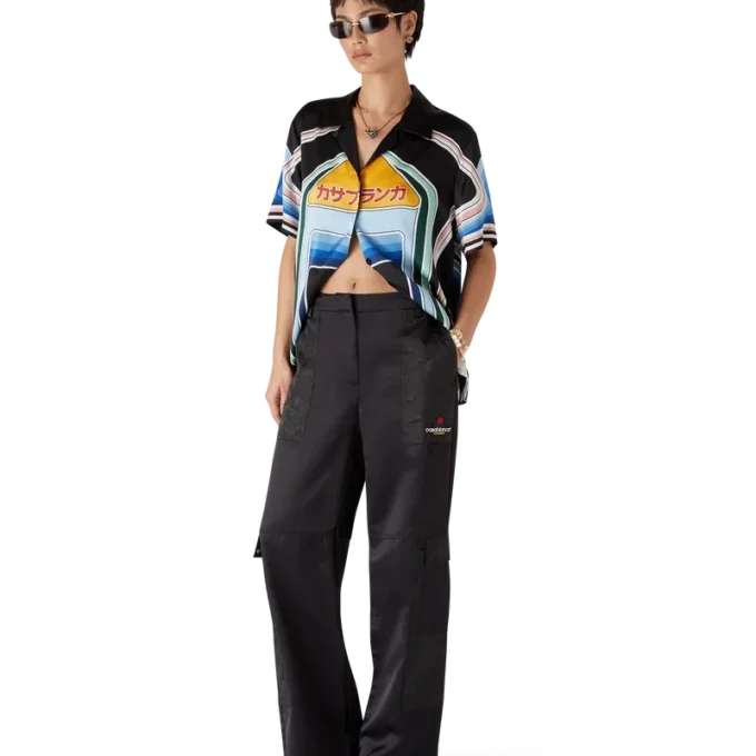 Pantaloni cargo in nylon e raso con motivo mimetico Mountain