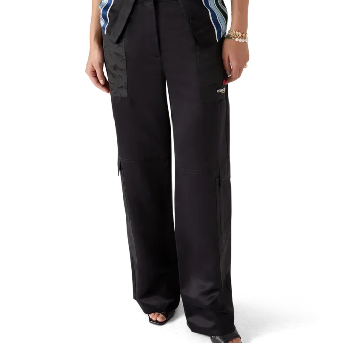 Pantaloni cargo in nylon e raso con motivo mimetico Mountain