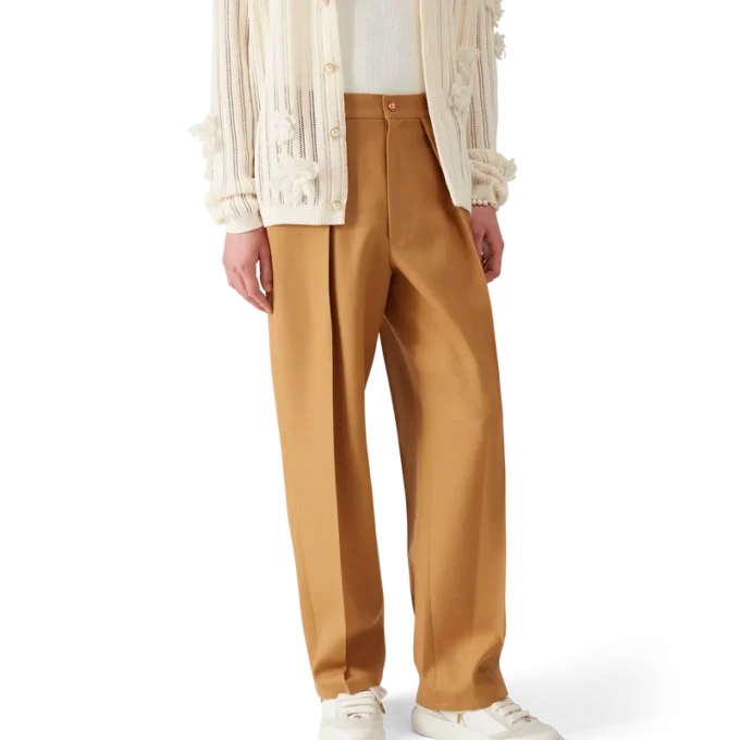 Pantaloni chino in lana con pieghe