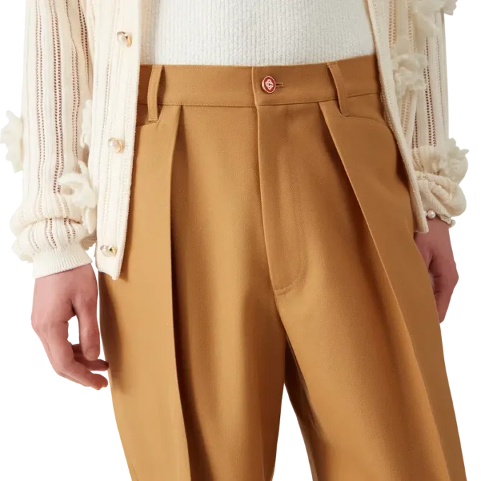 Pantaloni chino in lana con pieghe