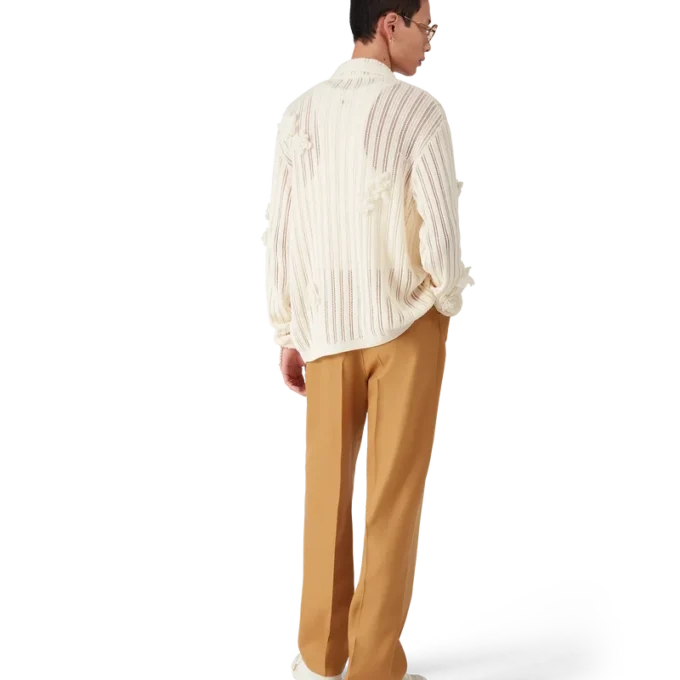 Pantaloni chino in lana con pieghe