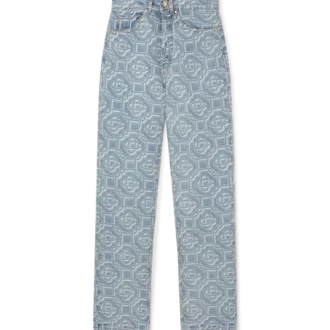 Pantaloni classici in denim sbiancato con monogramma
