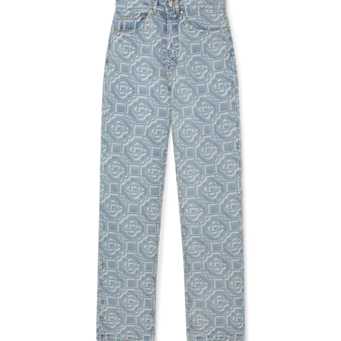 Pantaloni classici in denim sbiancato con monogramma