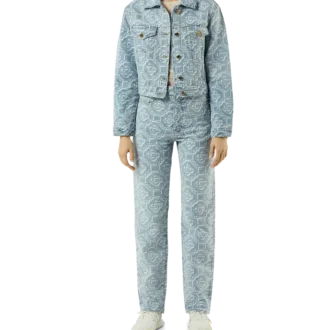 Pantaloni classici in denim sbiancato con monogramma