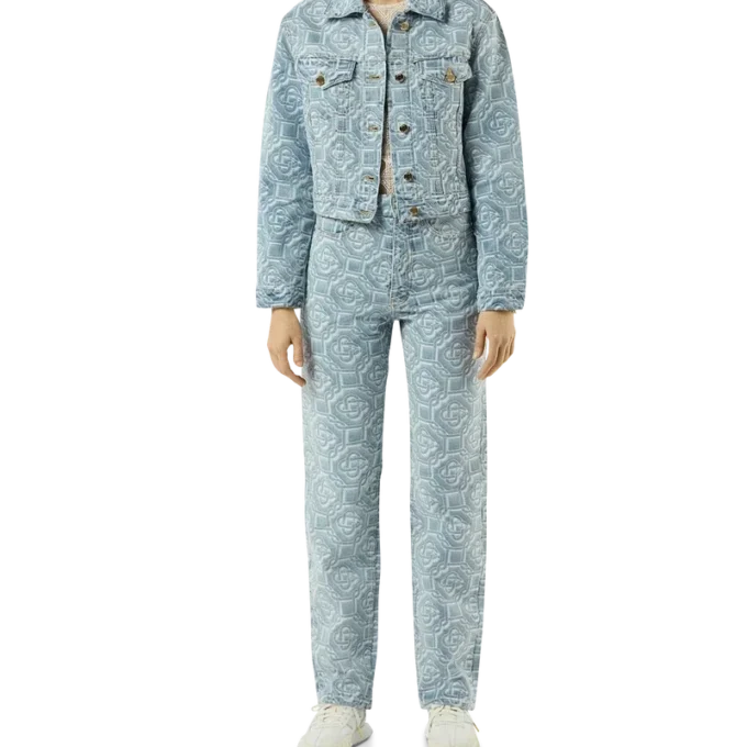 Pantaloni classici in denim sbiancato con monogramma