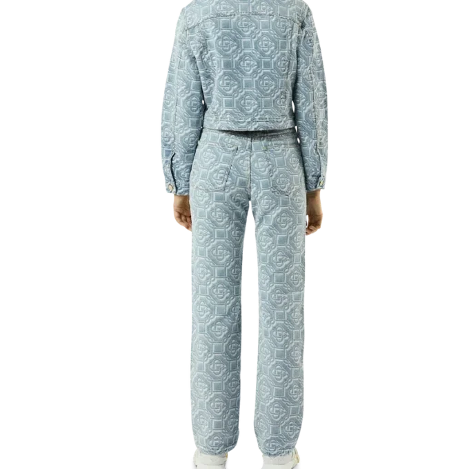 Pantaloni classici in denim sbiancato con monogramma