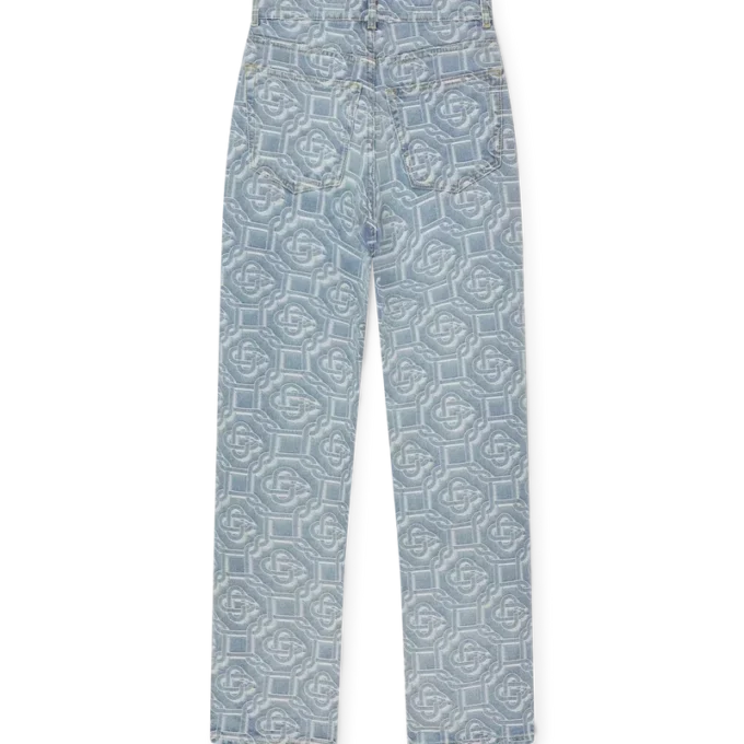 Pantaloni classici in denim sbiancato con monogramma