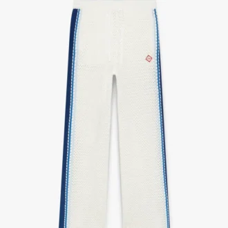 Pantaloni da ginnastica in rete a righe bianche e blu