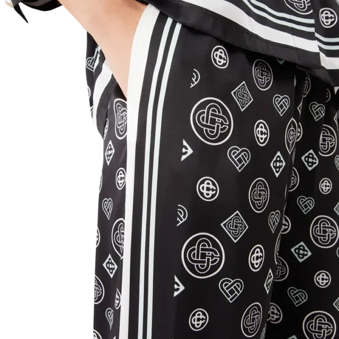 Pantaloni da pigiama in raso di seta con monogramma