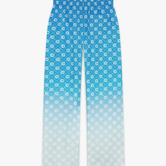 Pantaloni in seta con Diamond Monogram a rombi sfumato blu
