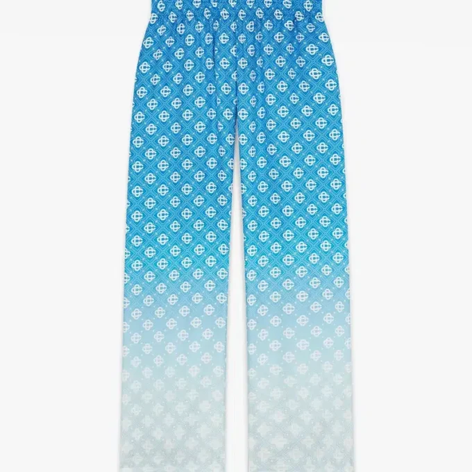 Pantaloni in seta con Diamond Monogram a rombi sfumato blu