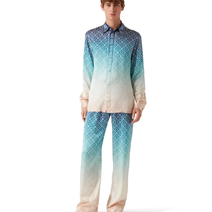 Pantaloni in seta jacquard sfumato