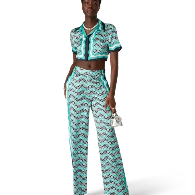 Pantaloni in seta Monogram Wave