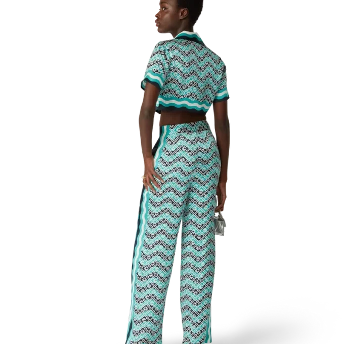 Pantaloni in seta Monogram Wave