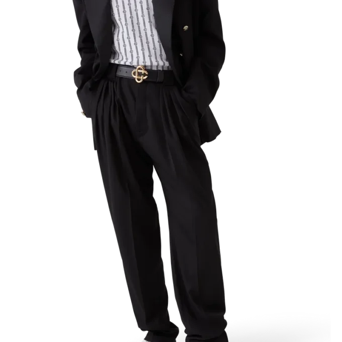 Pantaloni sartoriali in lana a cinque pieghe