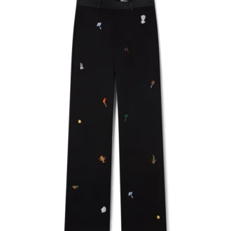 Pantaloni sartoriali in lana con motivo ricamato