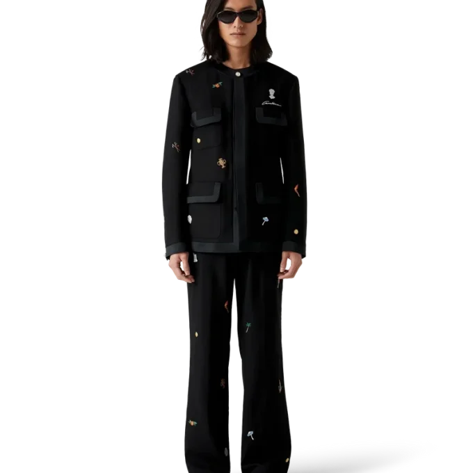 Giacca sartoriale in lana con motivo ricamato