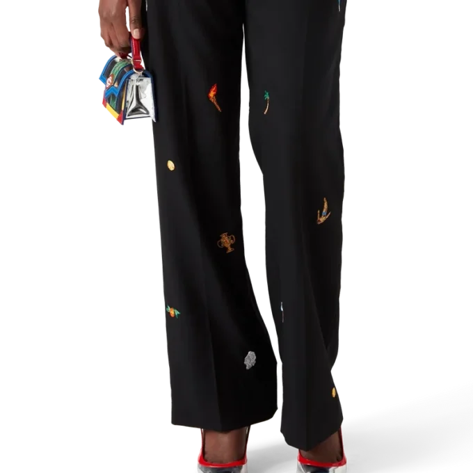 Pantaloni sartoriali in lana con motivo ricamato