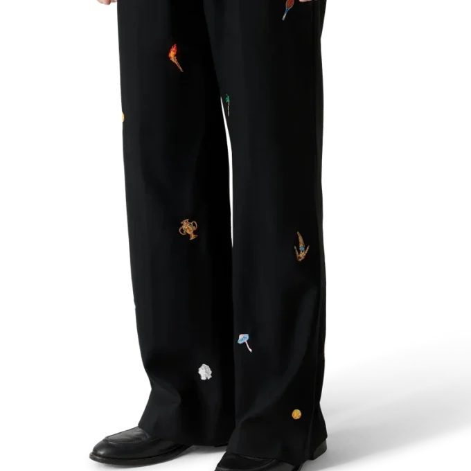 Pantaloni sartoriali in lana con motivo ricamato