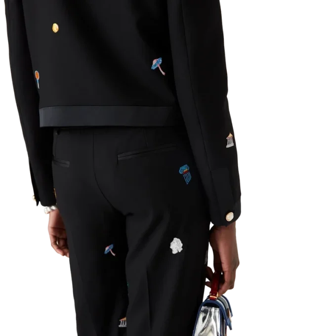 Pantaloni sartoriali in lana con motivo ricamato