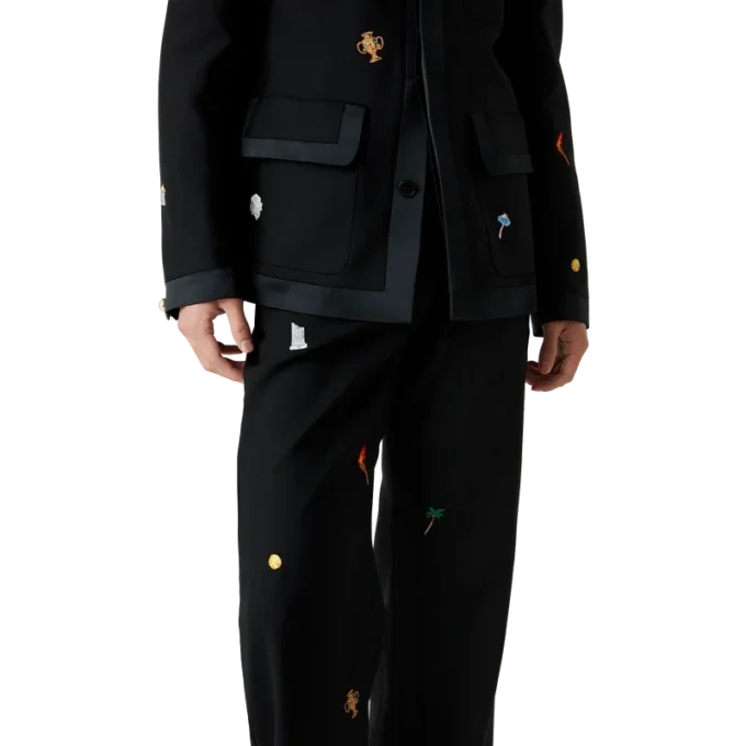 Pantaloni sartoriali in lana con motivo ricamato