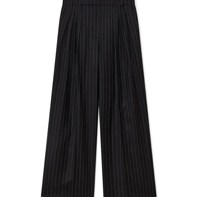 Pantaloni sartoriali in lana gessata a tripla piega