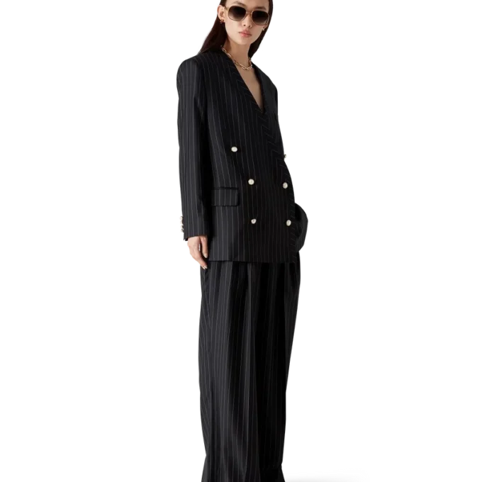 Pantaloni sartoriali in lana gessata a tripla piega