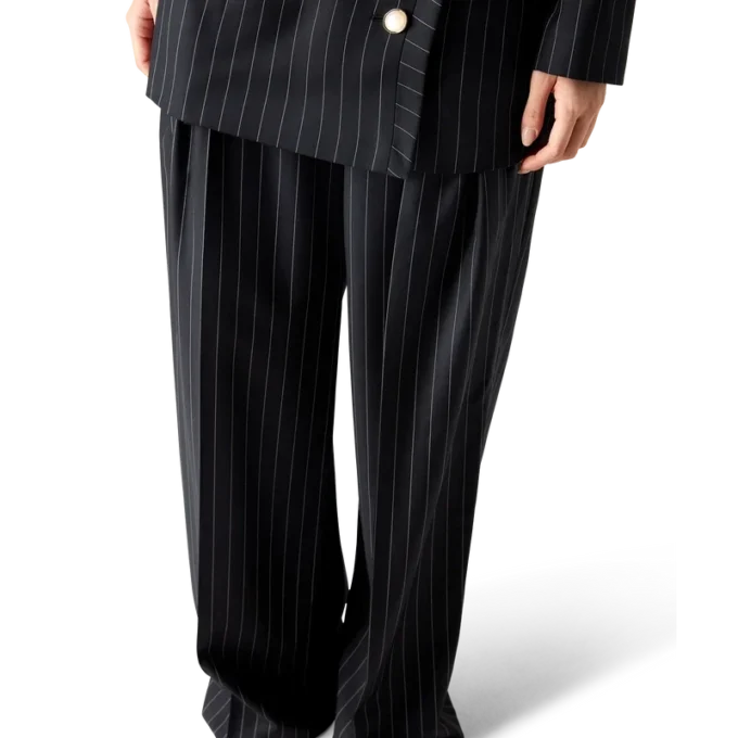 Pantaloni sartoriali in lana gessata a tripla piega