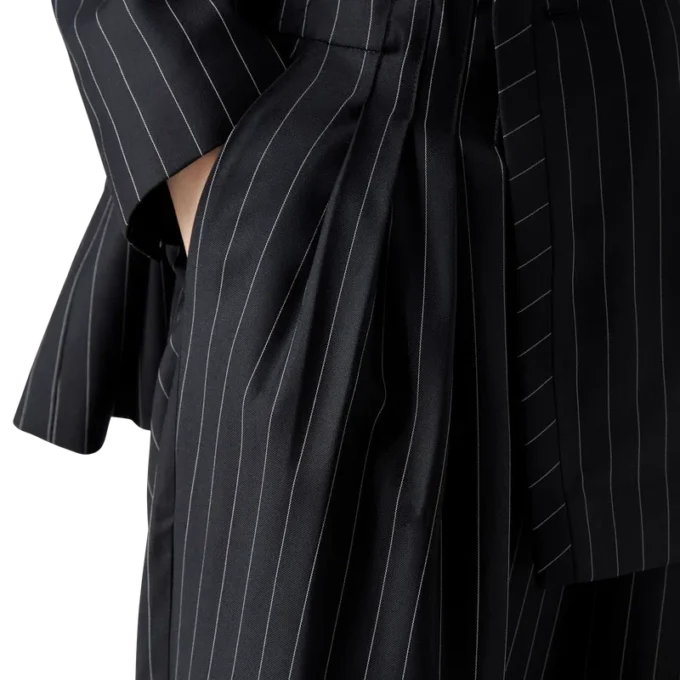 Pantaloni sartoriali in lana gessata a tripla piega