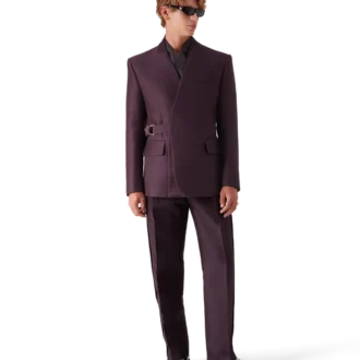 Pantaloni su misura in misto lana e seta con striscia laterale