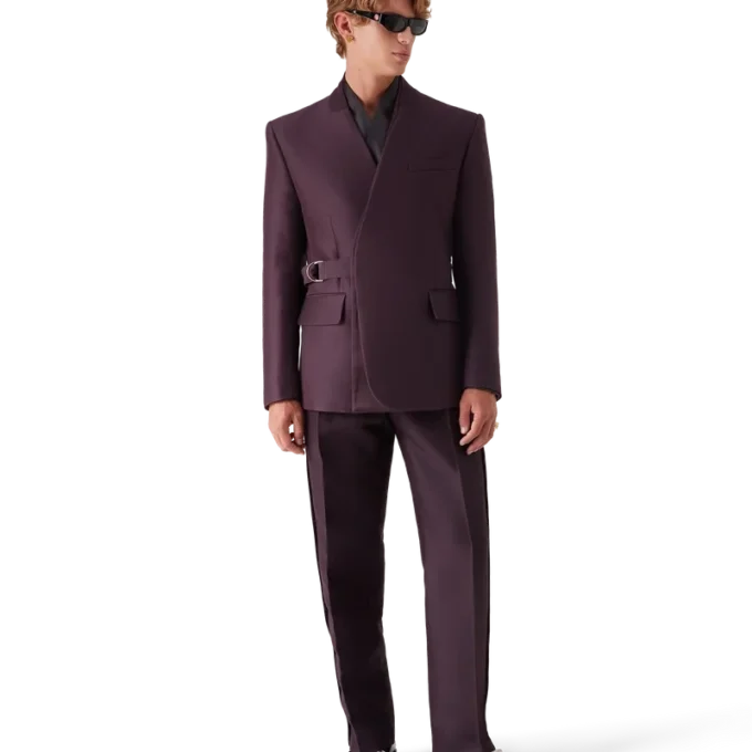 Pantaloni su misura in misto lana e seta con striscia laterale