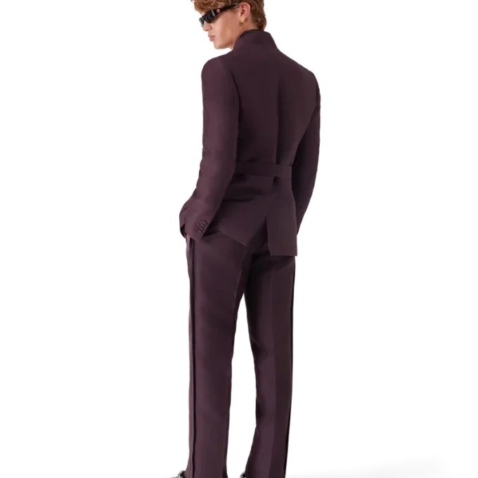 Pantaloni su misura in misto lana e seta con striscia laterale