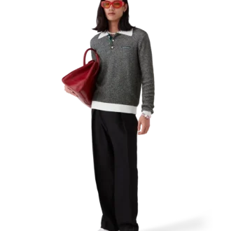 Polo a maniche lunghe a righe bouclé