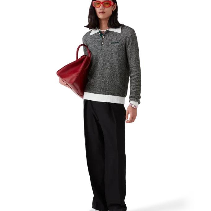 Polo a maniche lunghe a righe bouclé