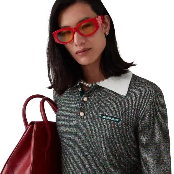 Polo a maniche lunghe a righe bouclé