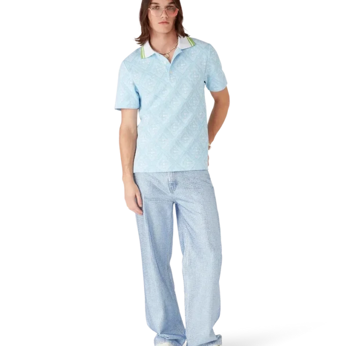 Polo a pantaloncini in jacquard azzurro