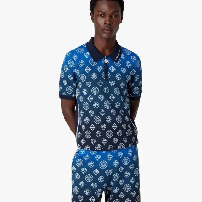 Polo a pantaloncini in maglia con monogramma sfumato