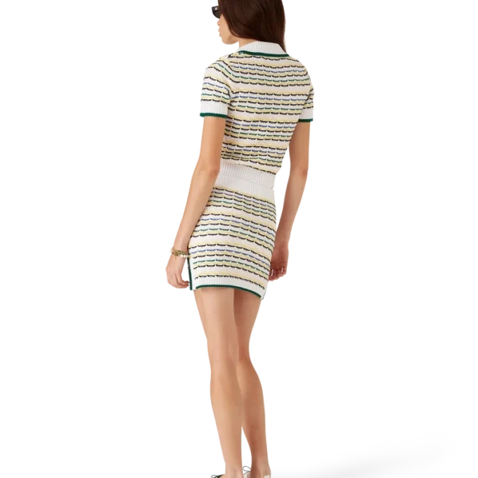 Polo corta in cotone con cuciture a punto raso