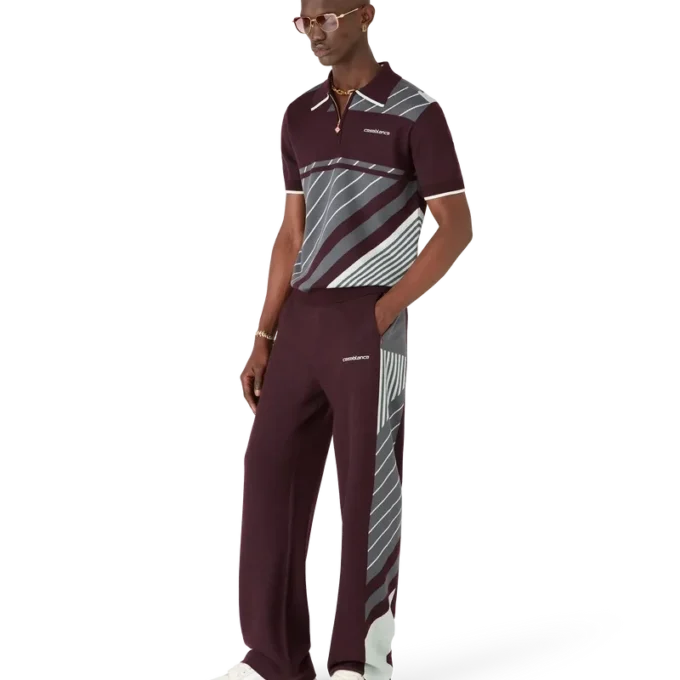 Polo da tennis in lana merino a righe diagonali