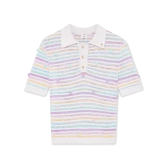 Polo in cotone all’uncinetto a righe floreali